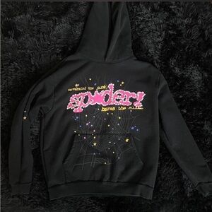 Black Graphic Hoodie with Spider Design